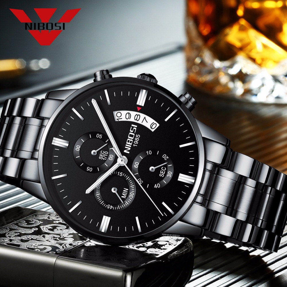 NIBOSI czarny zegarek kwarcowy – Luxury Watch Top 10 recenzja i cena